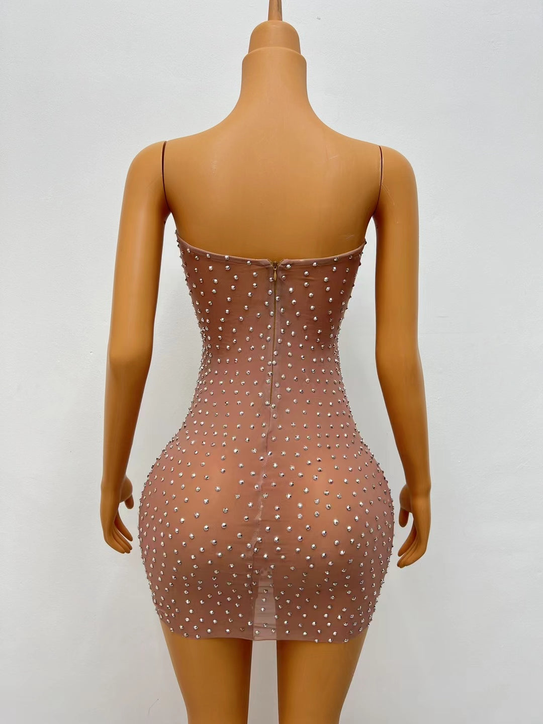 CELESINYI Manzuanmoxiong Crystal Full Stone Mini Dress