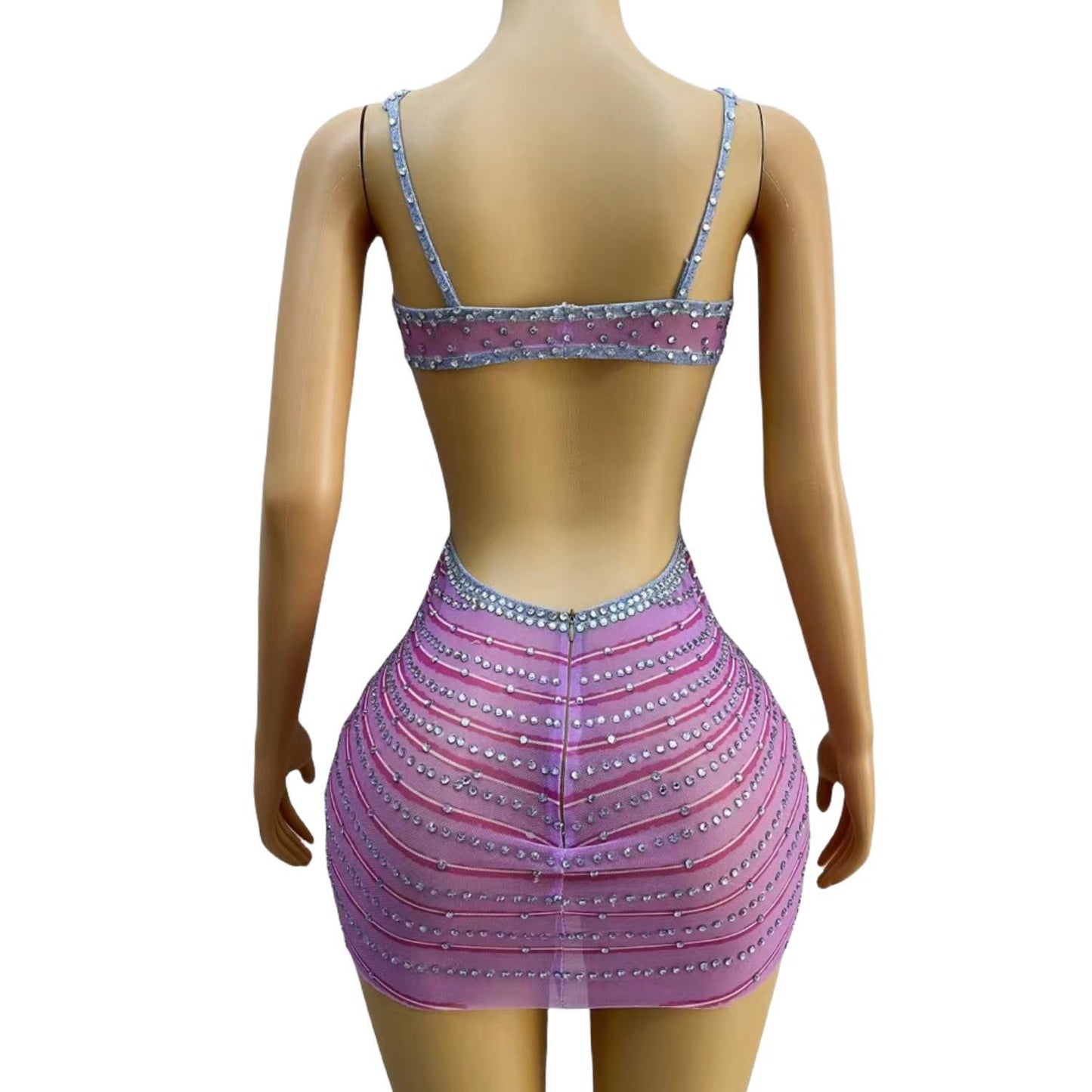 CELESINYI Yuwei Crystal Purple Mini Dress