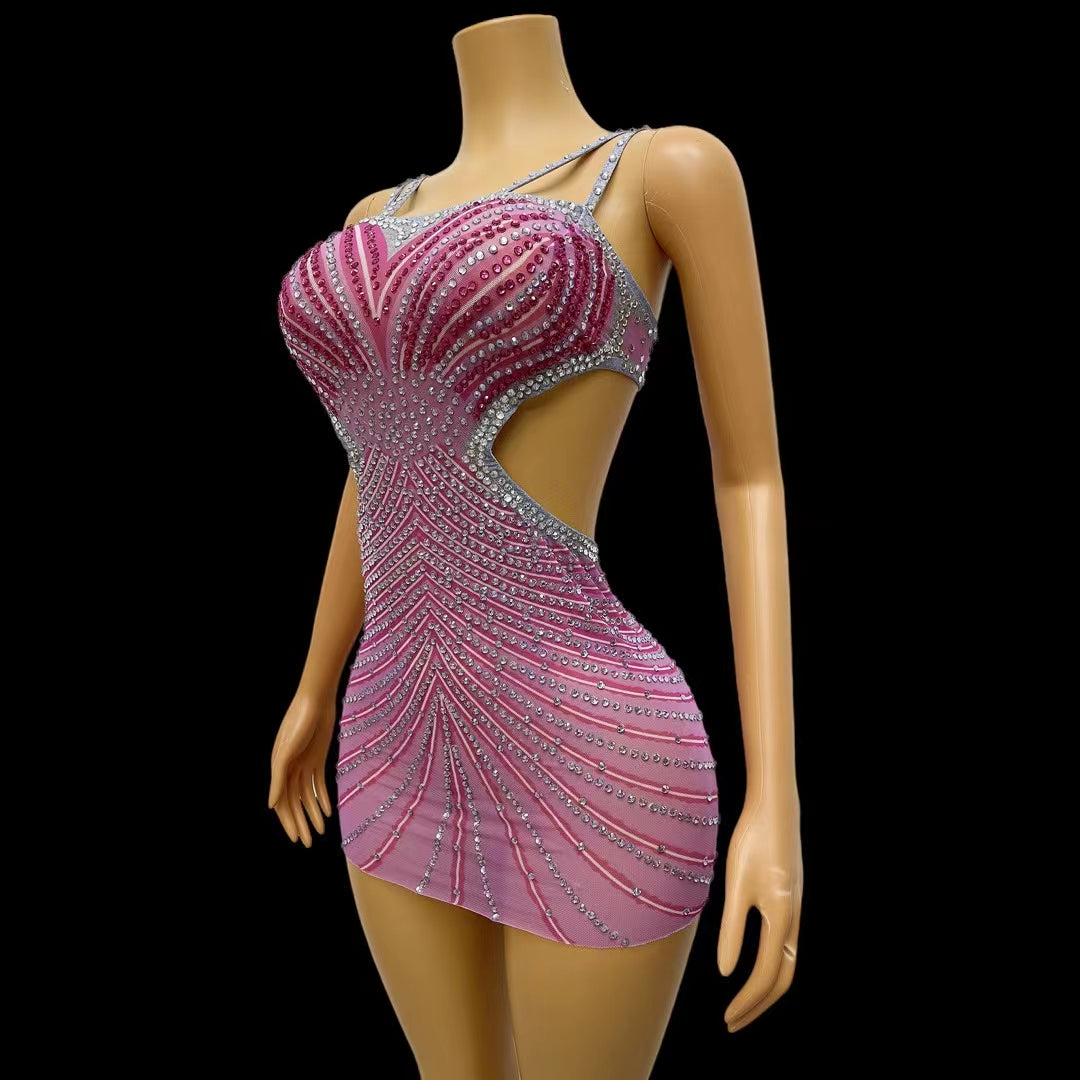 CELESINYI Yuwei Crystal Purple Mini Dress
