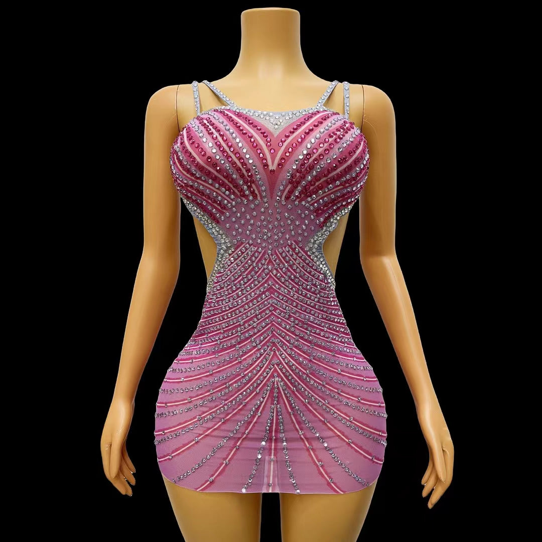CELESINYI Yuwei Crystal Purple Mini Dress