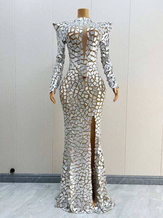 CELESINYI Baijing Crystal White Mirror Mermaid Gown