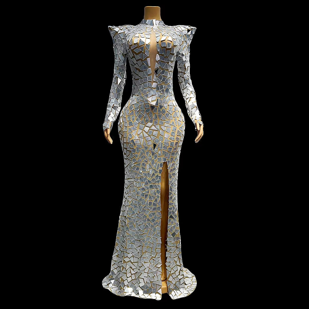 CELESINYI Baijing Crystal White Mirror Mermaid Gown