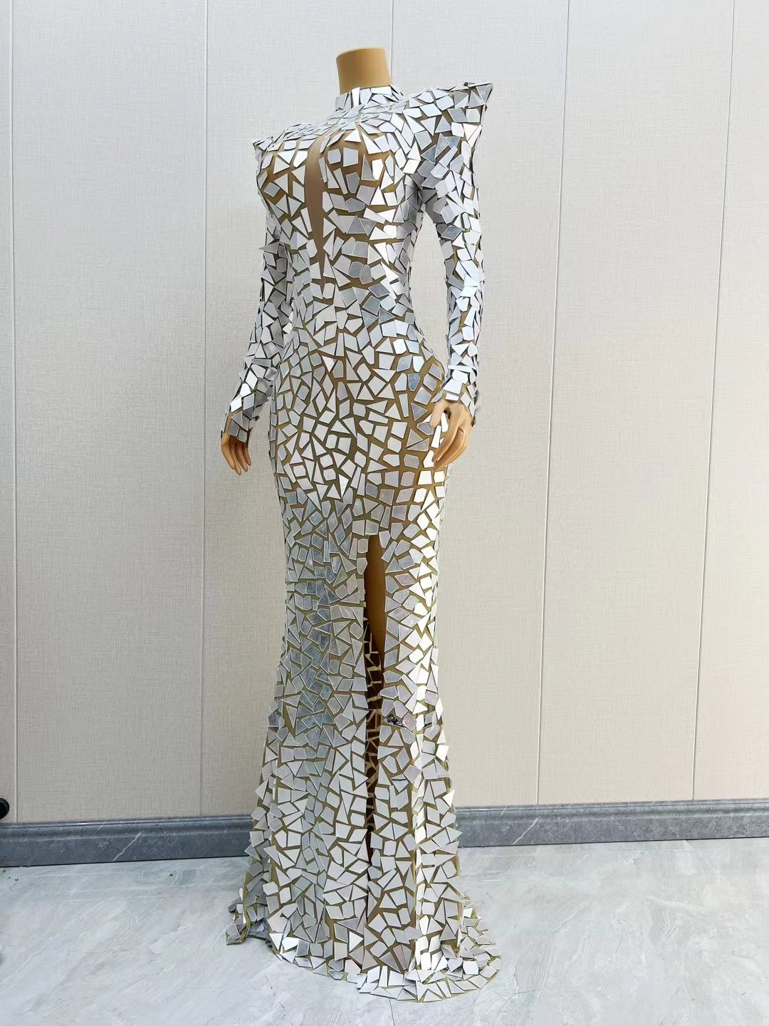 CELESINYI Baijing Crystal White Mirror Mermaid Gown