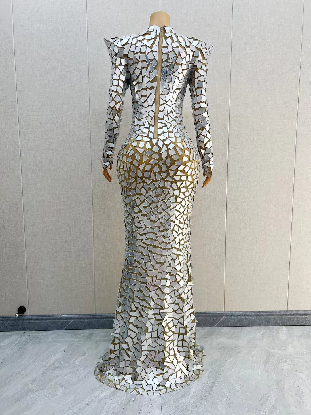 CELESINYI Baijing Crystal White Mirror Mermaid Gown