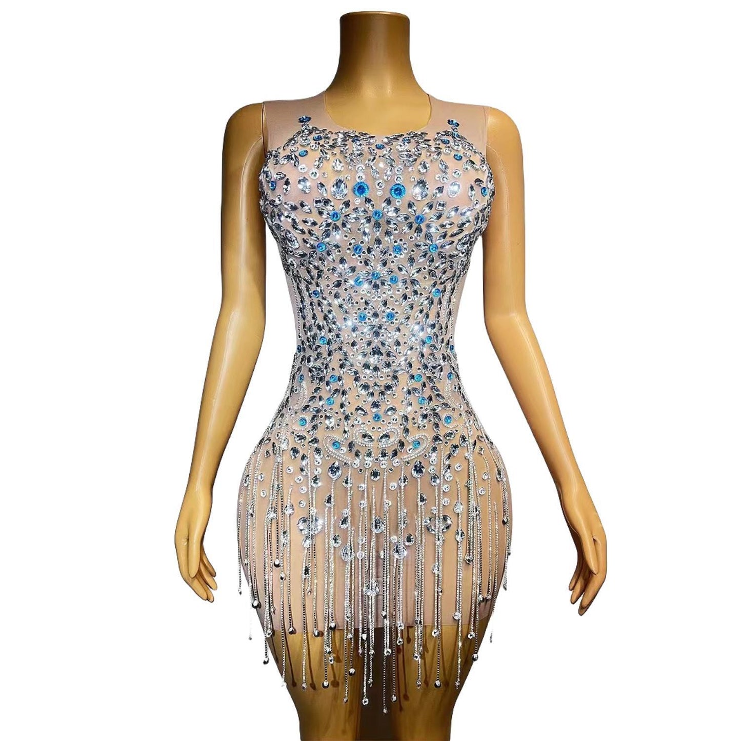 CELESINYI Lanfeng Crystal Sky Mini Dress
