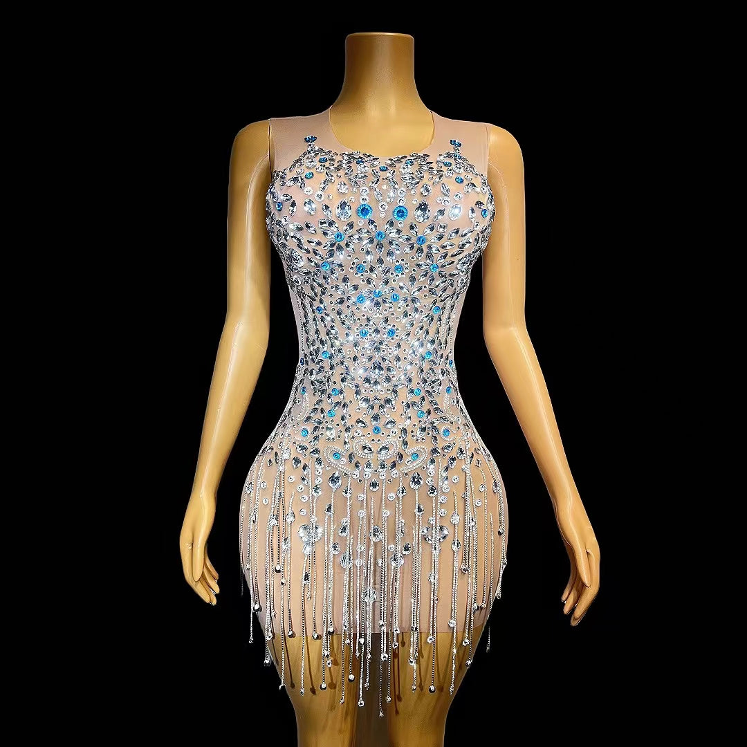 CELESINYI Lanfeng Crystal Sky Mini Dress