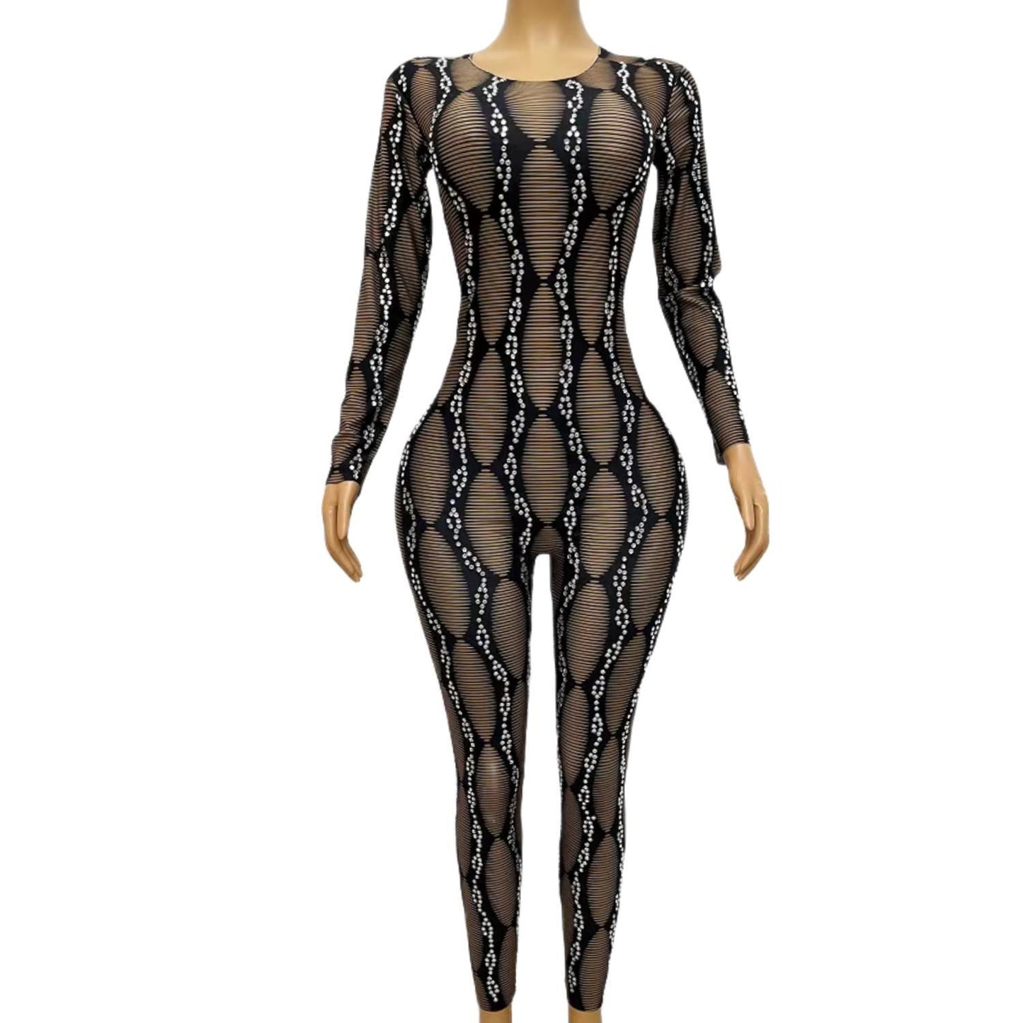 CELESINYI Luowenku Crystal Stripe Jumpsuit