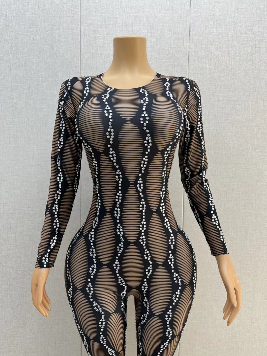 CELESINYI Luowenku Crystal Stripe Jumpsuit