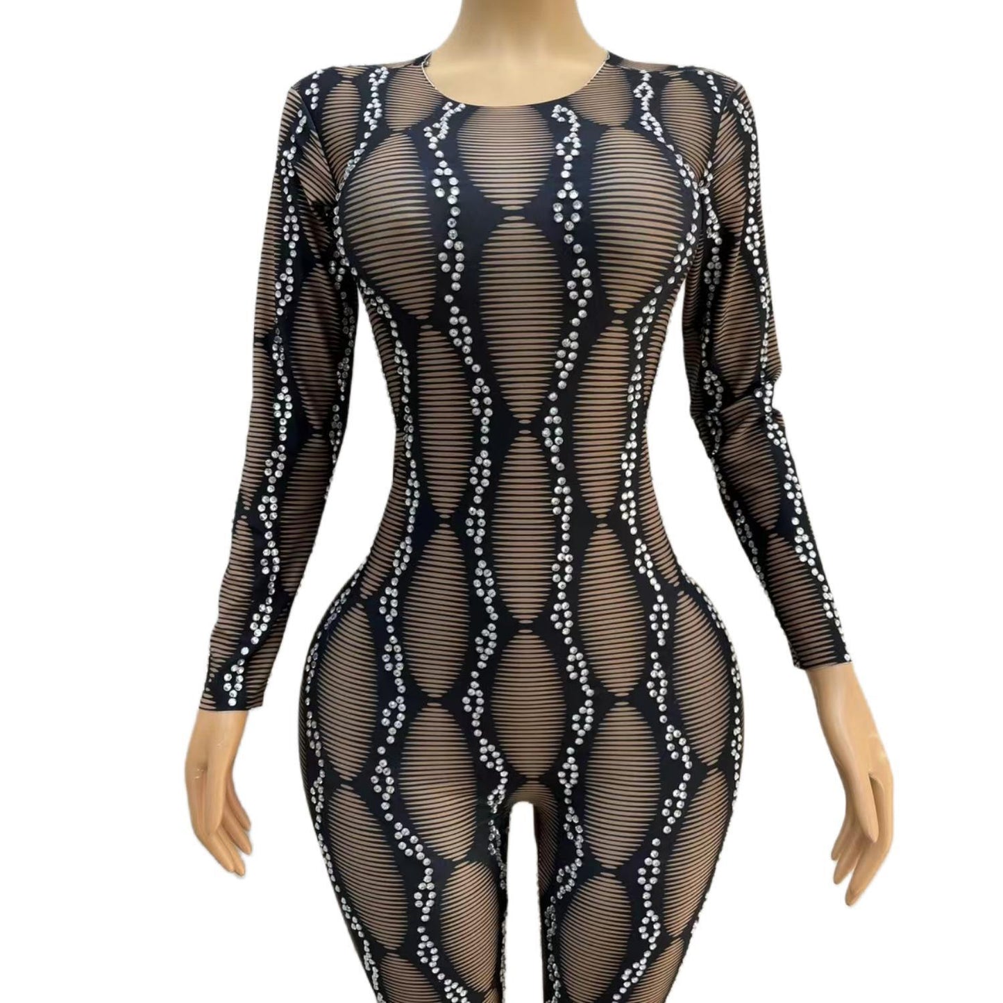 CELESINYI Luowenku Crystal Stripe Jumpsuit