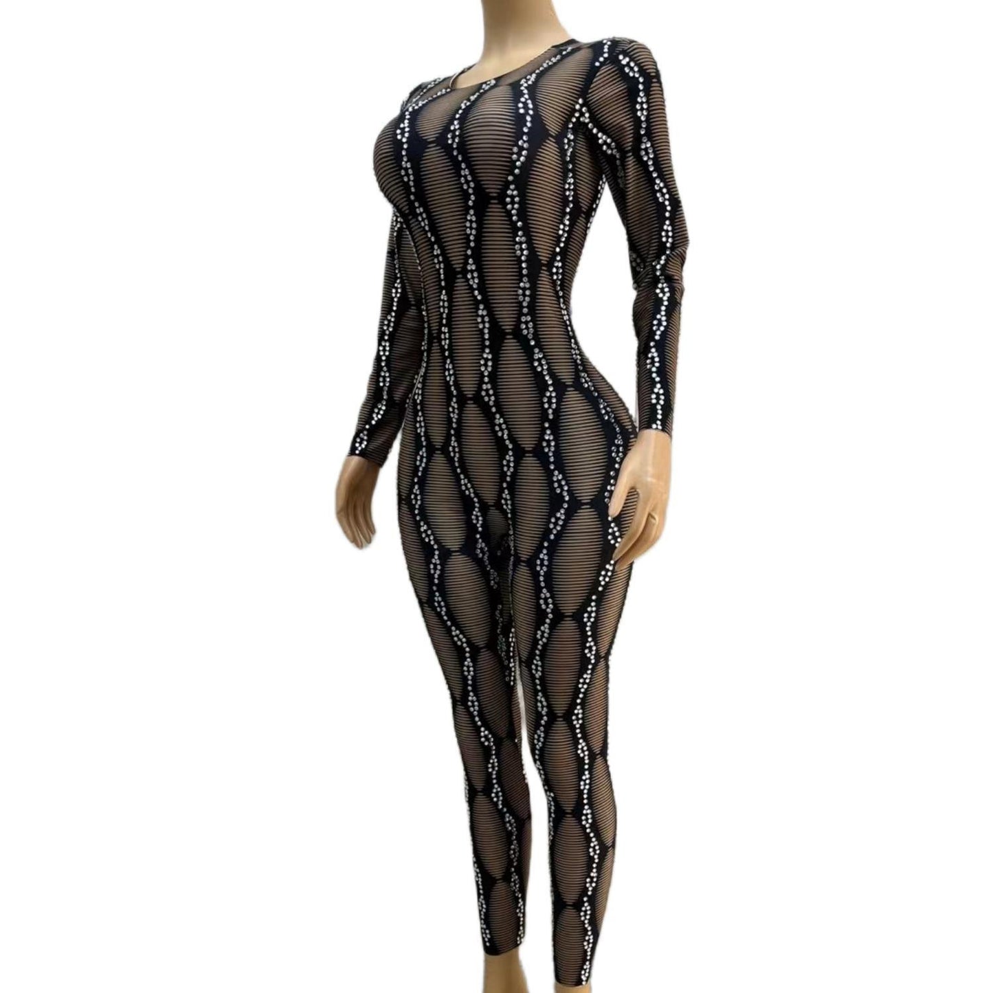 CELESINYI Luowenku Crystal Stripe Jumpsuit