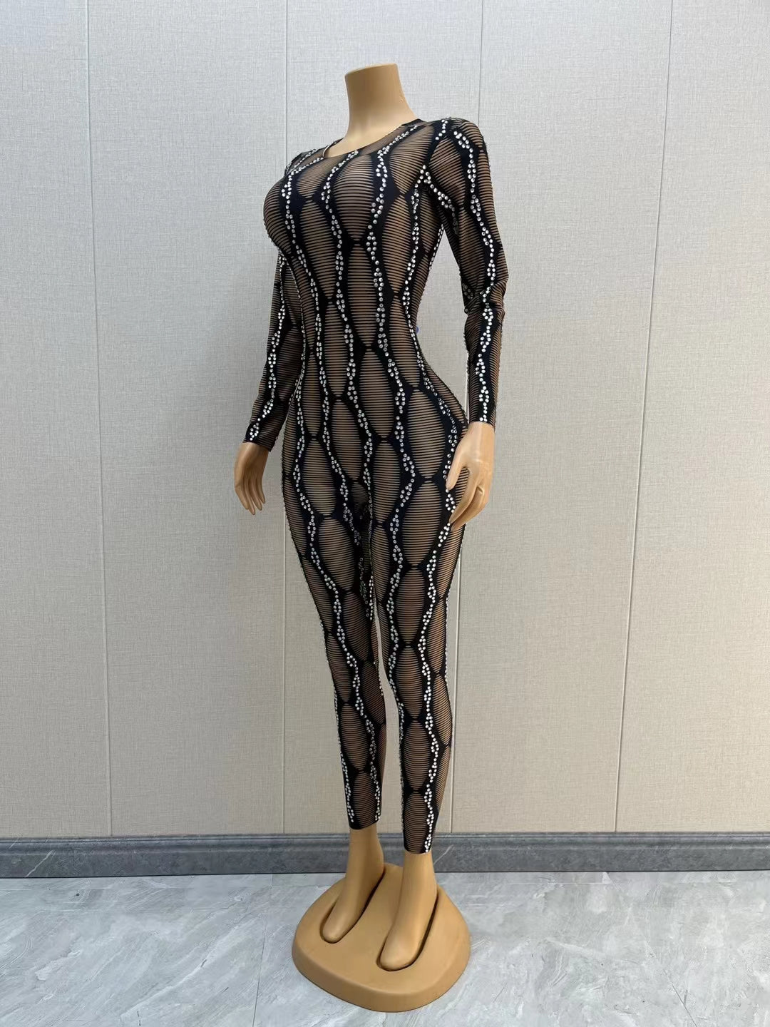 CELESINYI Luowenku Crystal Stripe Jumpsuit