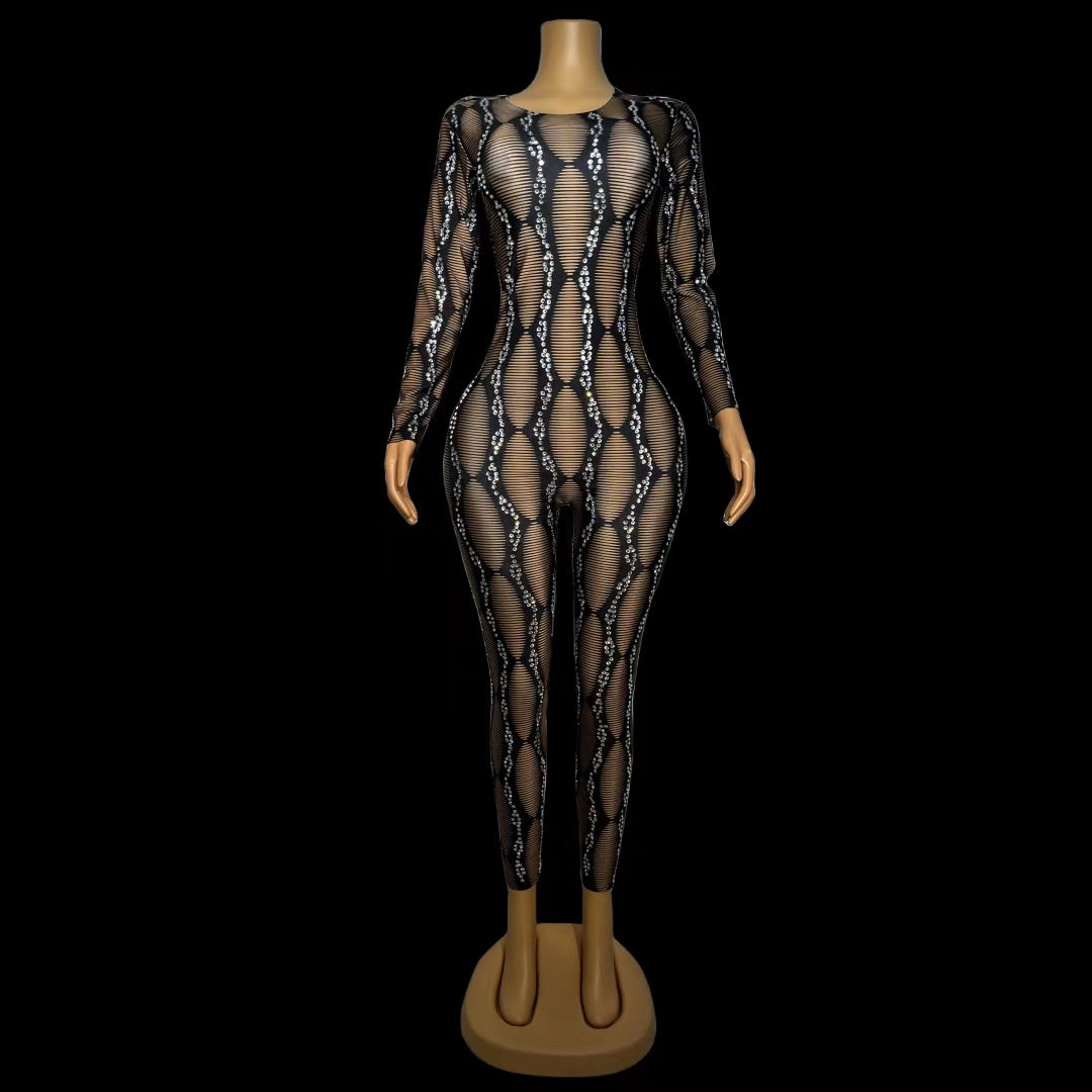 CELESINYI Luowenku Crystal Stripe Jumpsuit