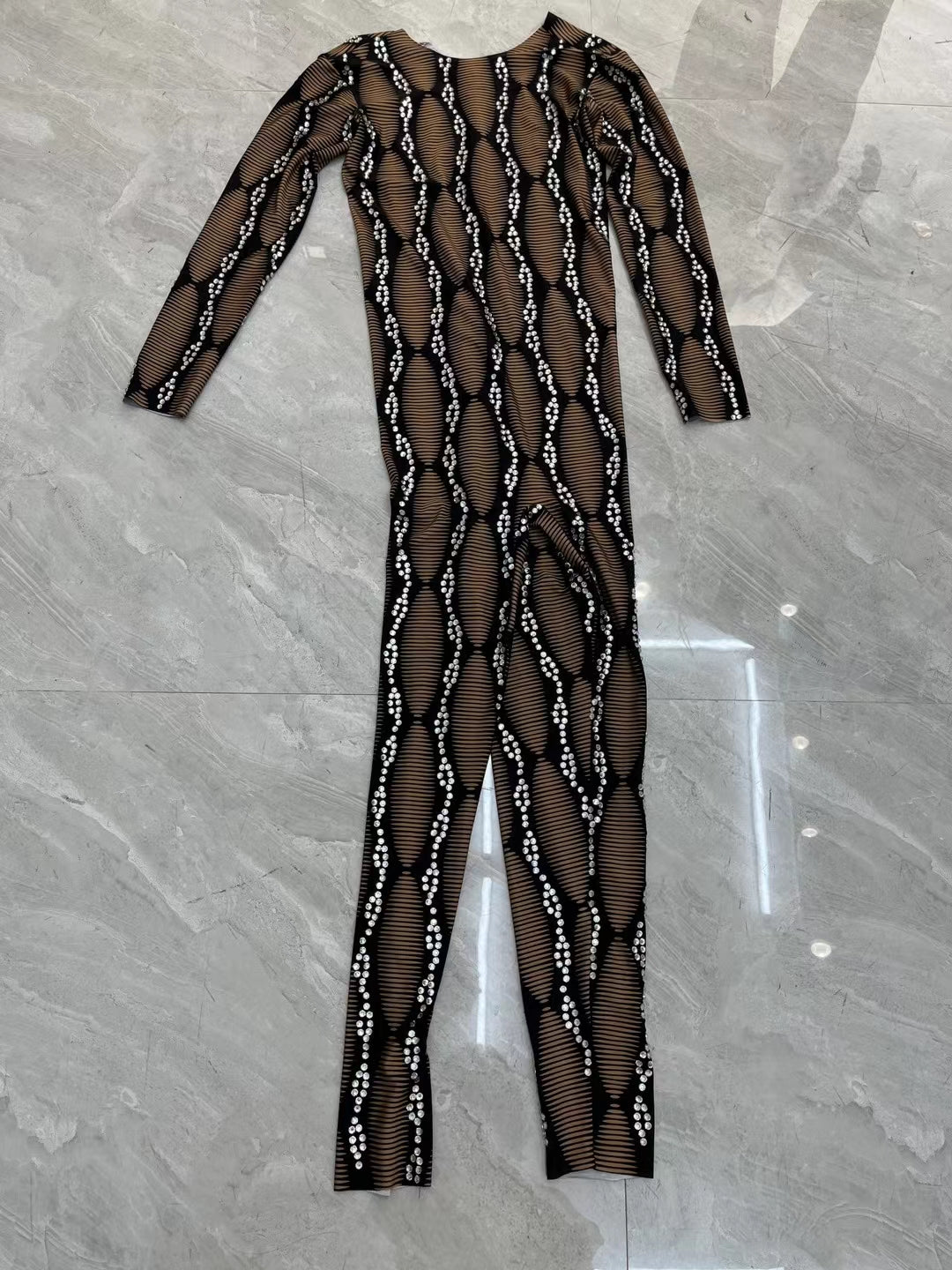 CELESINYI Luowenku Crystal Stripe Jumpsuit
