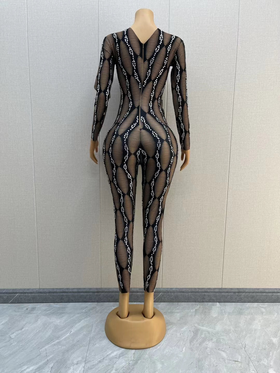 CELESINYI Luowenku Crystal Stripe Jumpsuit