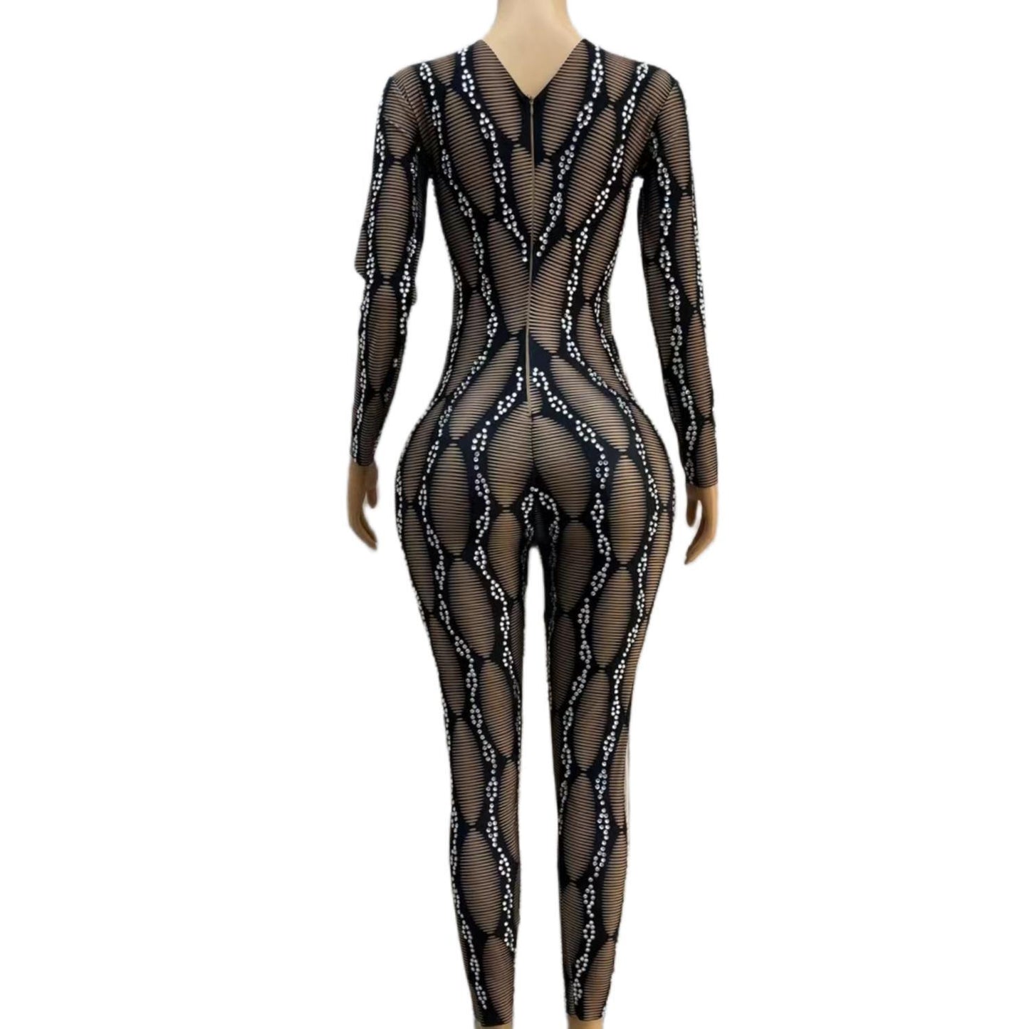 CELESINYI Luowenku Crystal Stripe Jumpsuit
