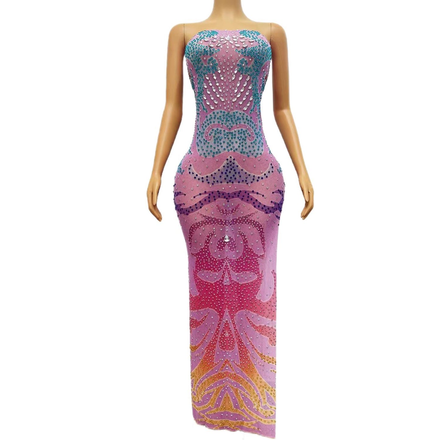 CELESINYI Luanfeng Crystal Rainbow Mermaid Gown