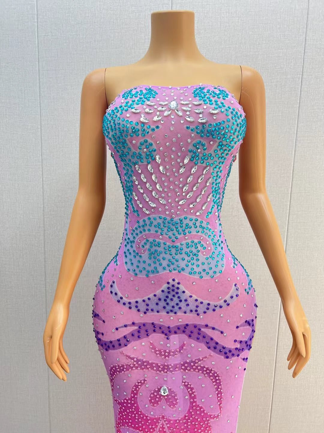CELESINYI Luanfeng Crystal Rainbow Mermaid Gown