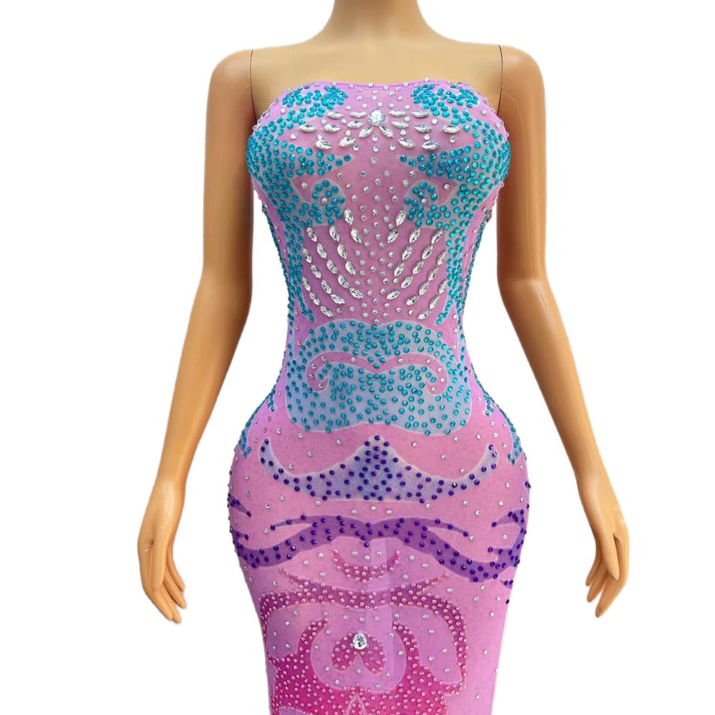 CELESINYI Luanfeng Crystal Rainbow Mermaid Gown