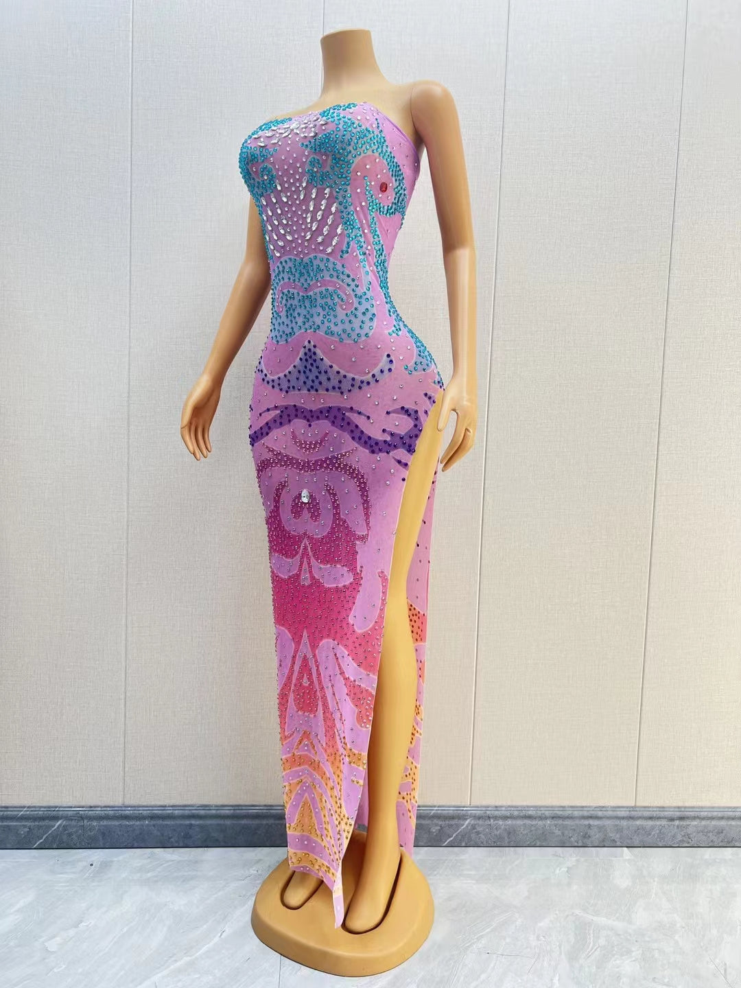 CELESINYI Luanfeng Crystal Rainbow Mermaid Gown