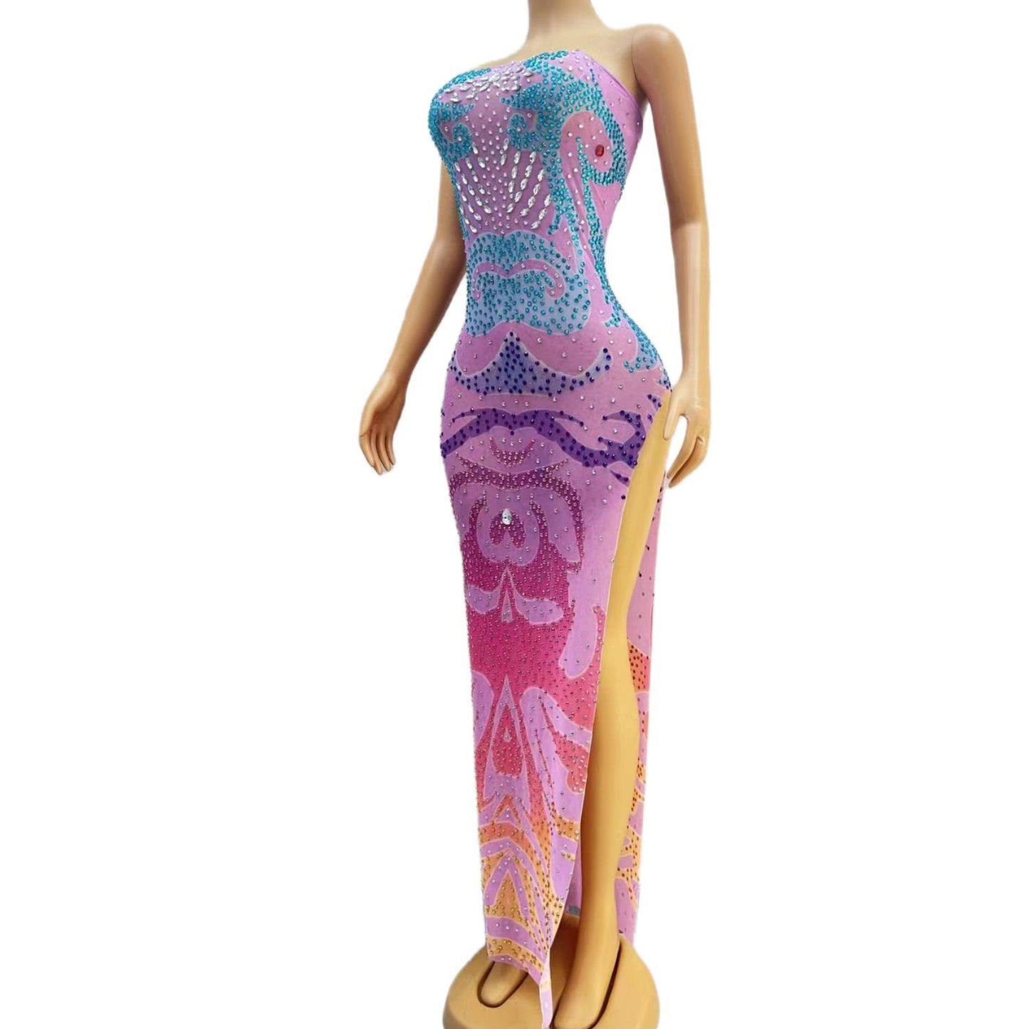 CELESINYI Luanfeng Crystal Rainbow Mermaid Gown