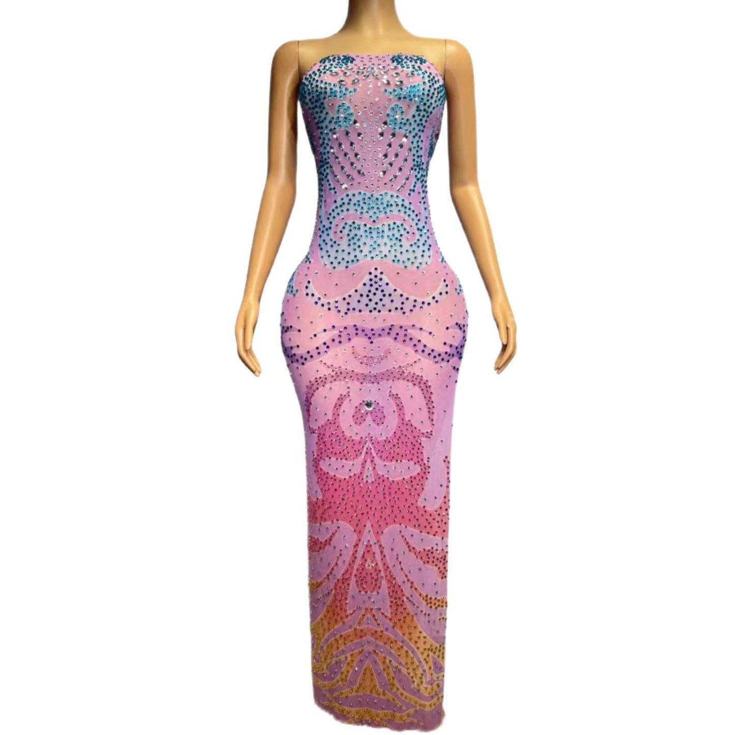 CELESINYI Luanfeng Crystal Rainbow Mermaid Gown