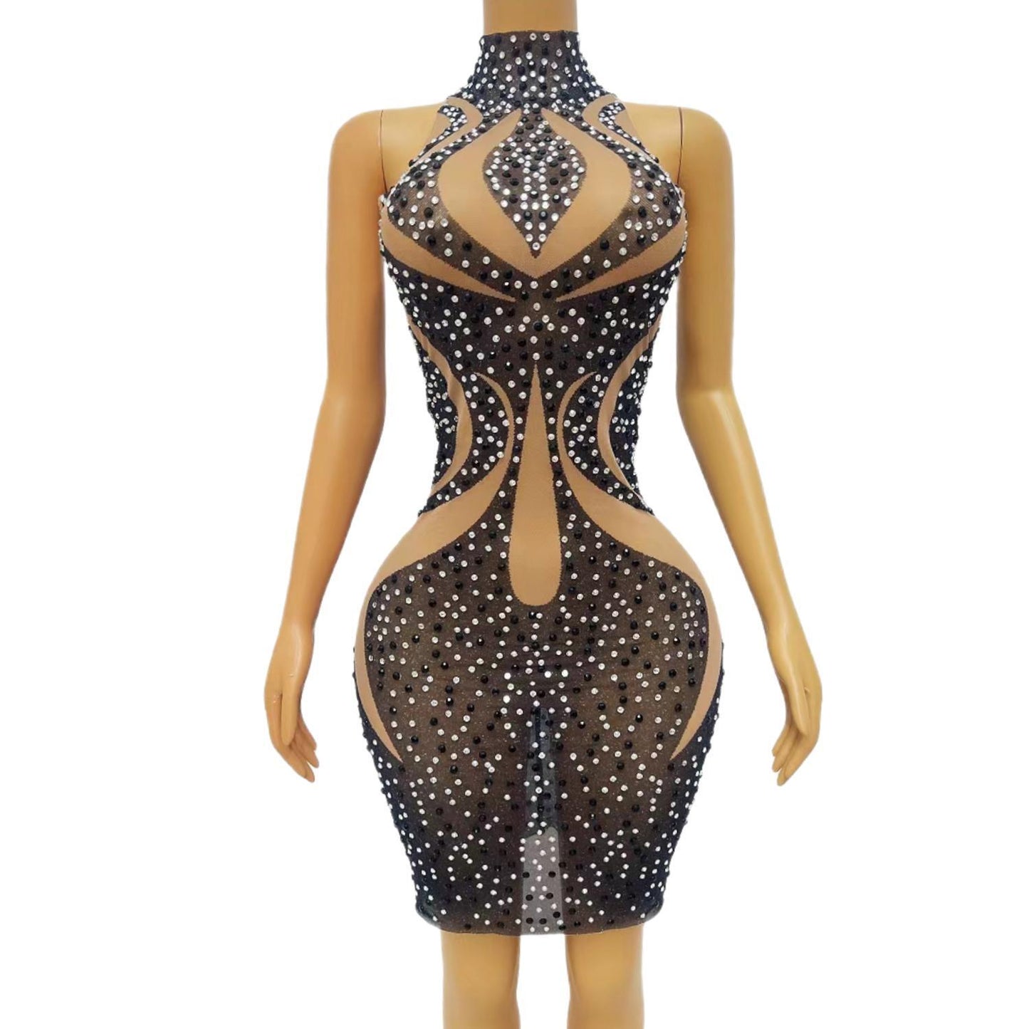 CELESINYI Tuteng Crystal Totem Mini Dress