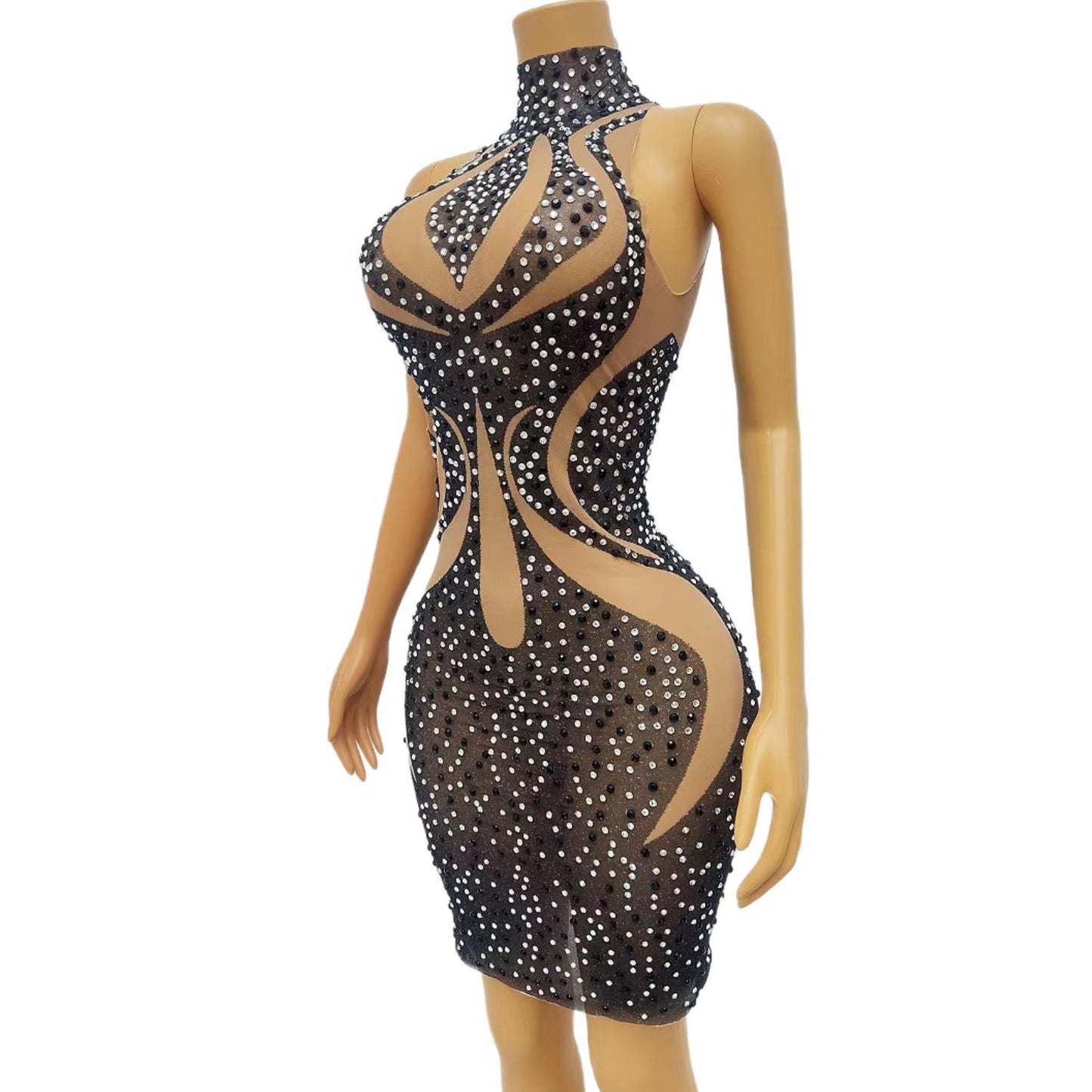 CELESINYI Tuteng Crystal Totem Mini Dress