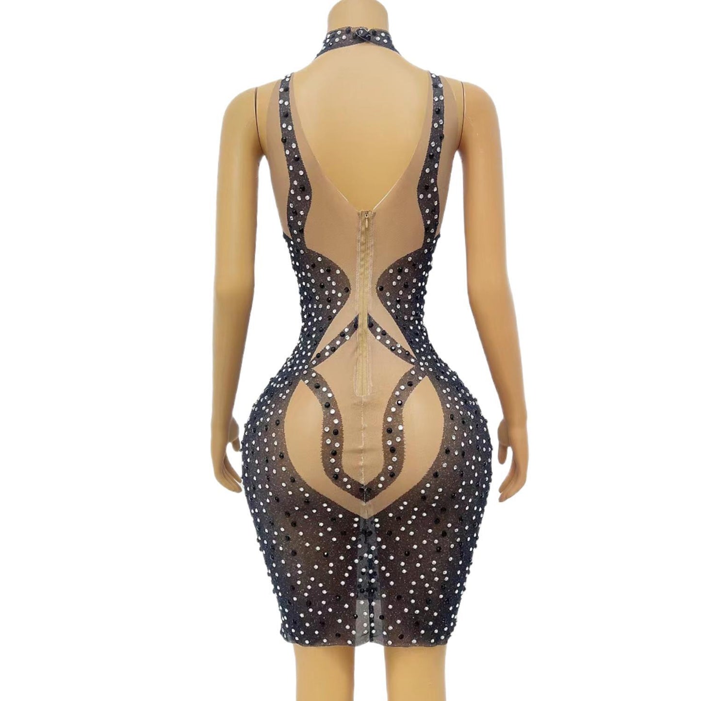 CELESINYI Tuteng Crystal Totem Mini Dress