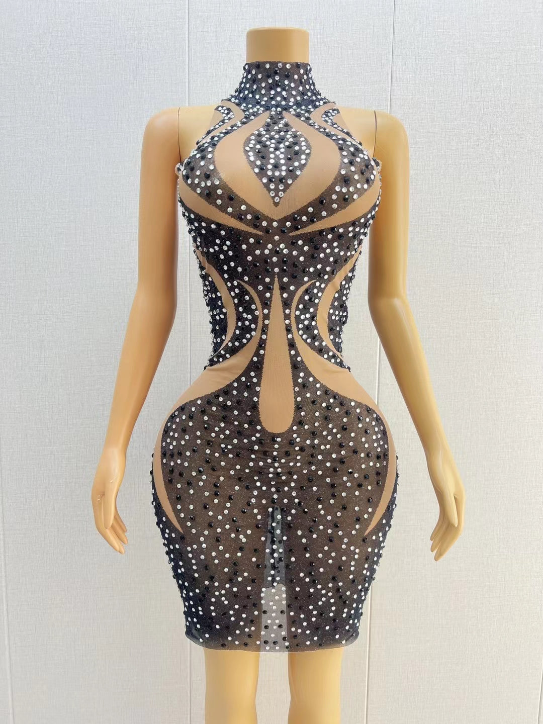 CELESINYI Tuteng Crystal Totem Mini Dress