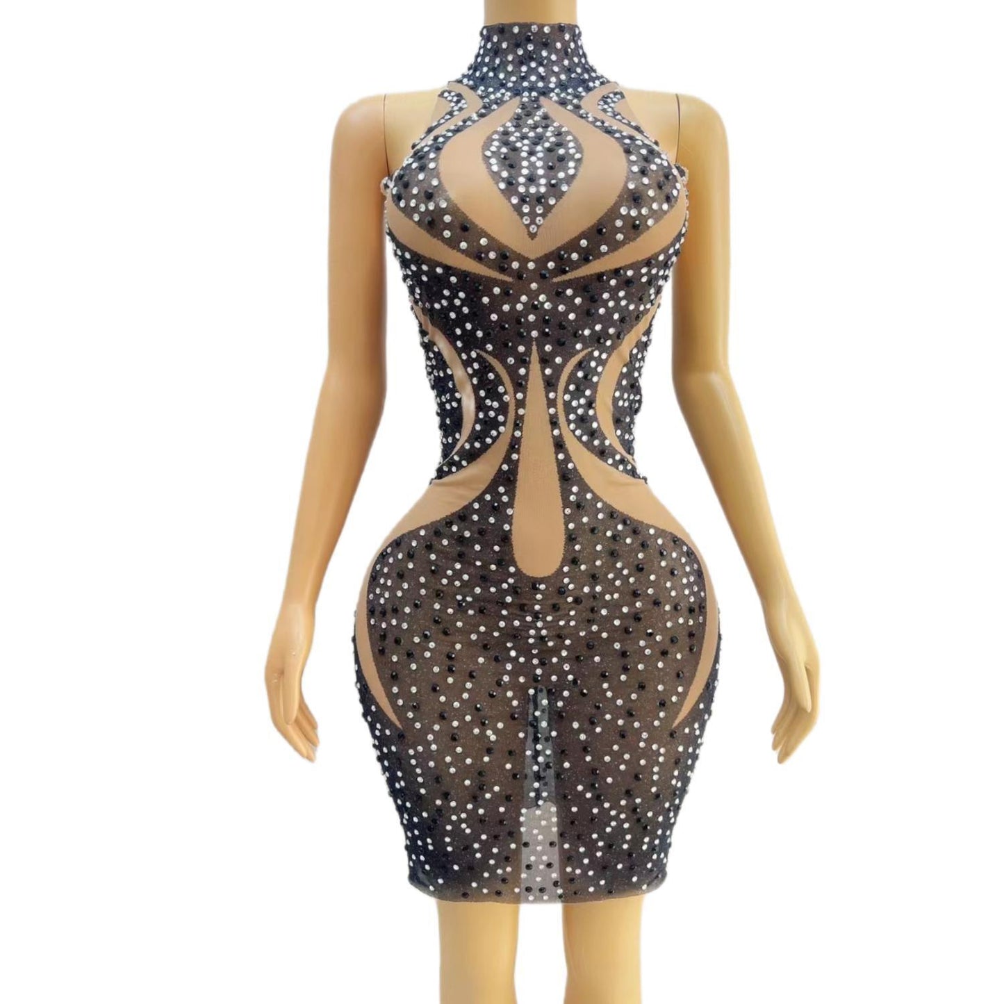 CELESINYI Tuteng Crystal Totem Mini Dress