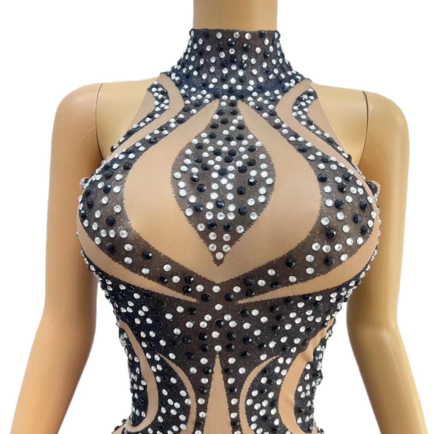CELESINYI Tuteng Crystal Totem Mini Dress