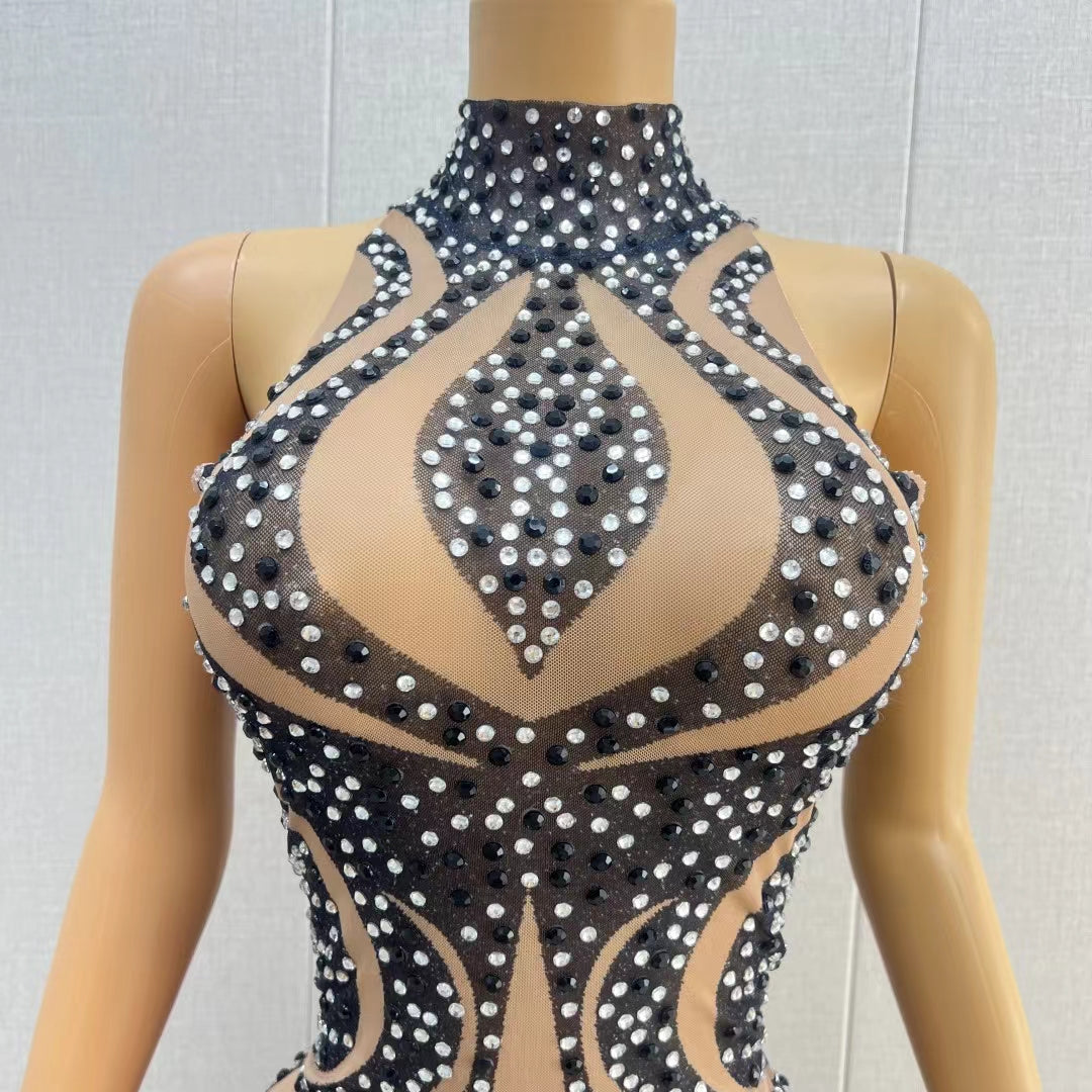 CELESINYI Tuteng Crystal Totem Mini Dress