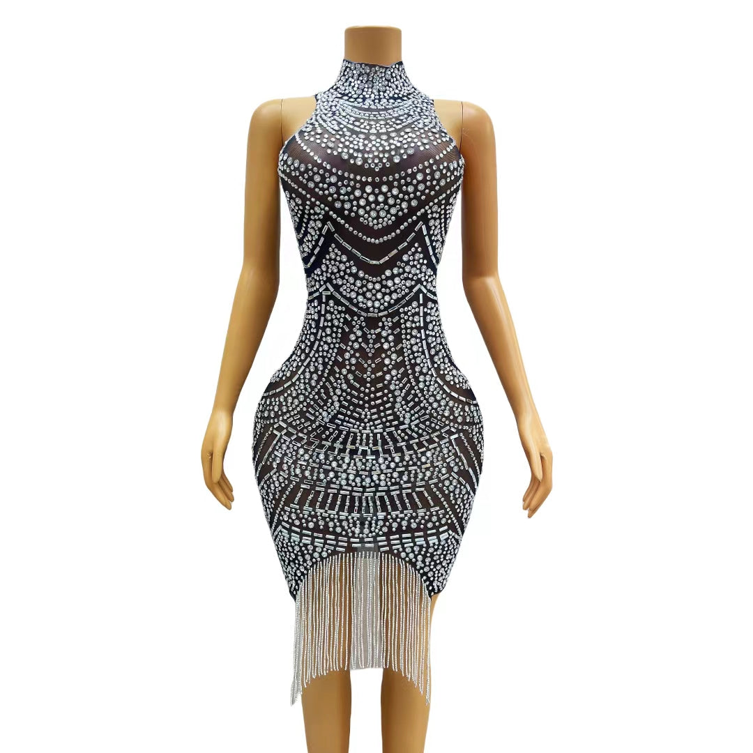 CELESINYI Bandian Crystal Art Deco Mini Dress