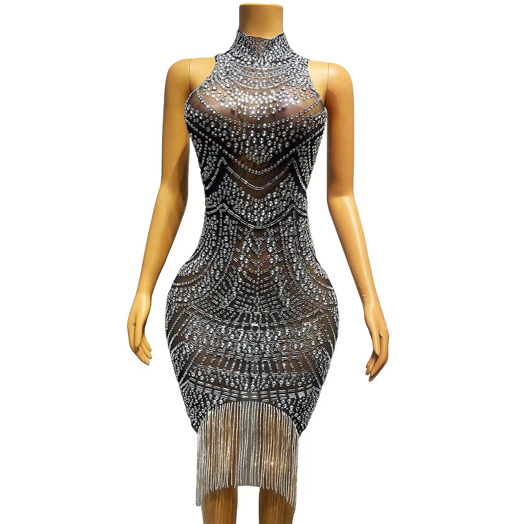 CELESINYI Bandian Crystal Art Deco Mini Dress