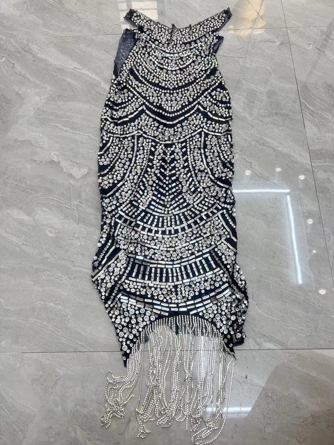 CELESINYI Bandian Crystal Art Deco Mini Dress