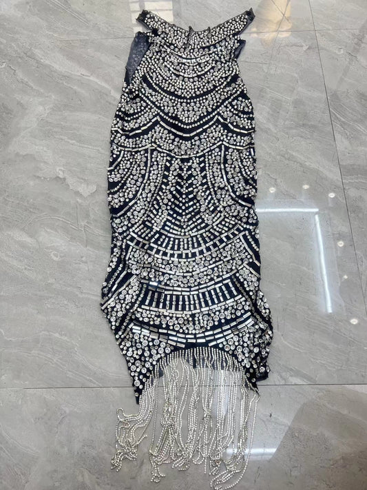 CELESINYI Bandian Crystal Art Deco Mini Dress