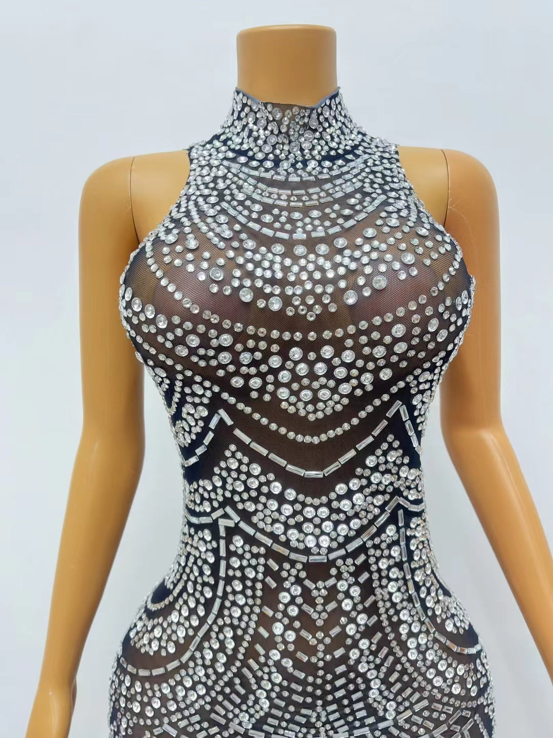 CELESINYI Bandian Crystal Art Deco Mini Dress