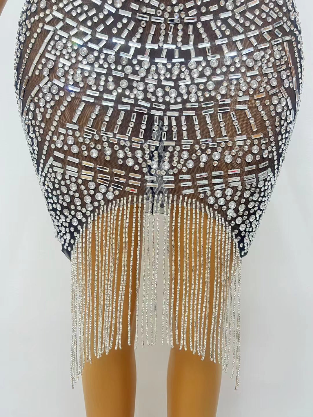 CELESINYI Bandian Crystal Art Deco Mini Dress