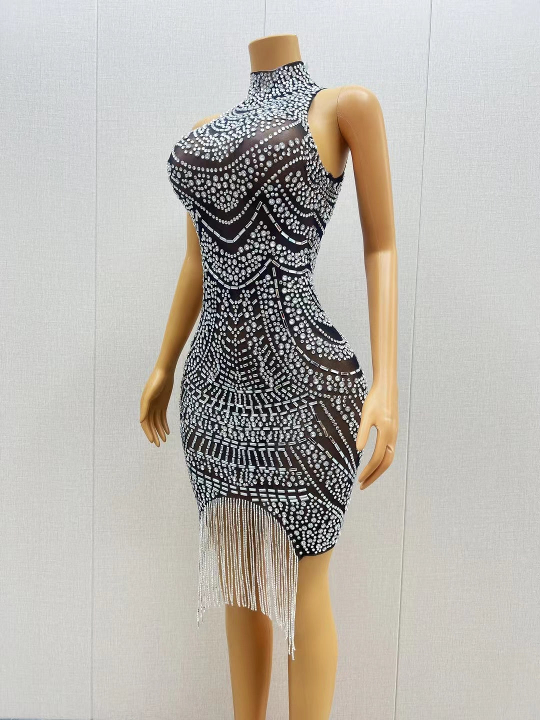 CELESINYI Bandian Crystal Art Deco Mini Dress