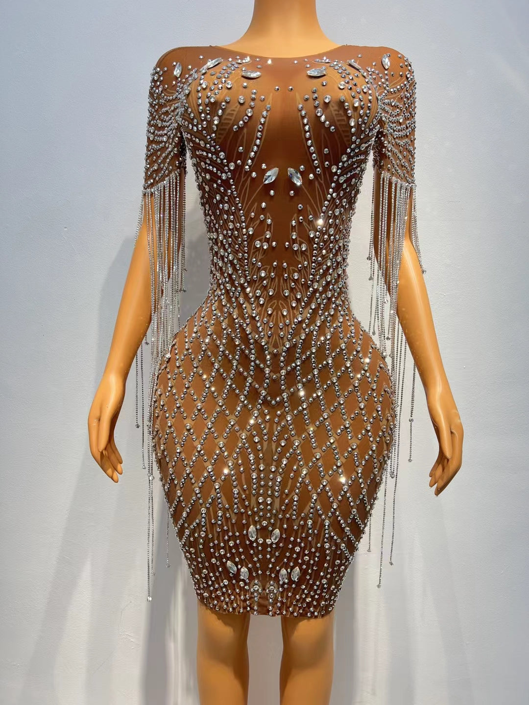 CELESINYI Shengkai Crystal Fringe Mini Dress