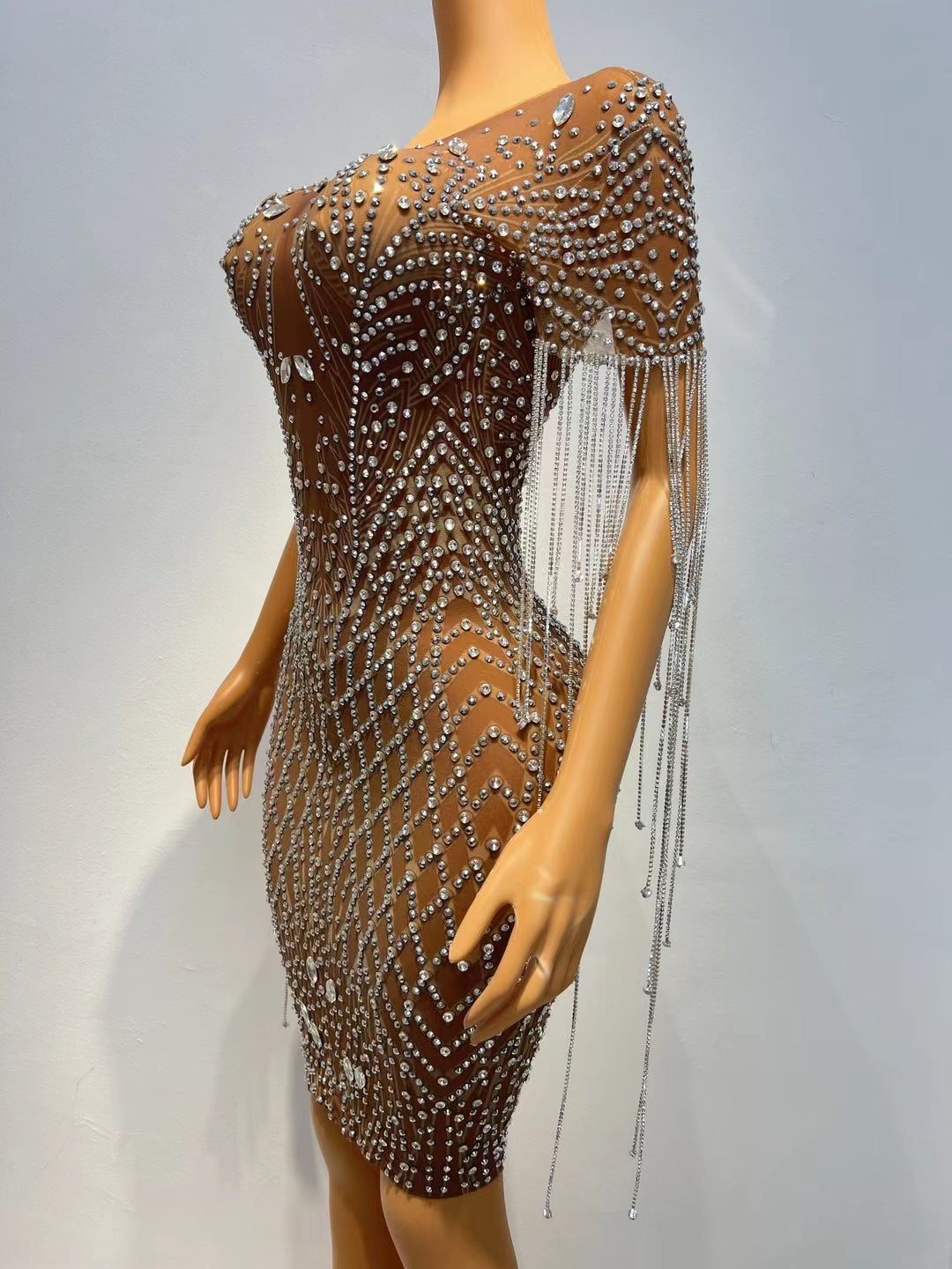 CELESINYI Shengkai Crystal Fringe Mini Dress