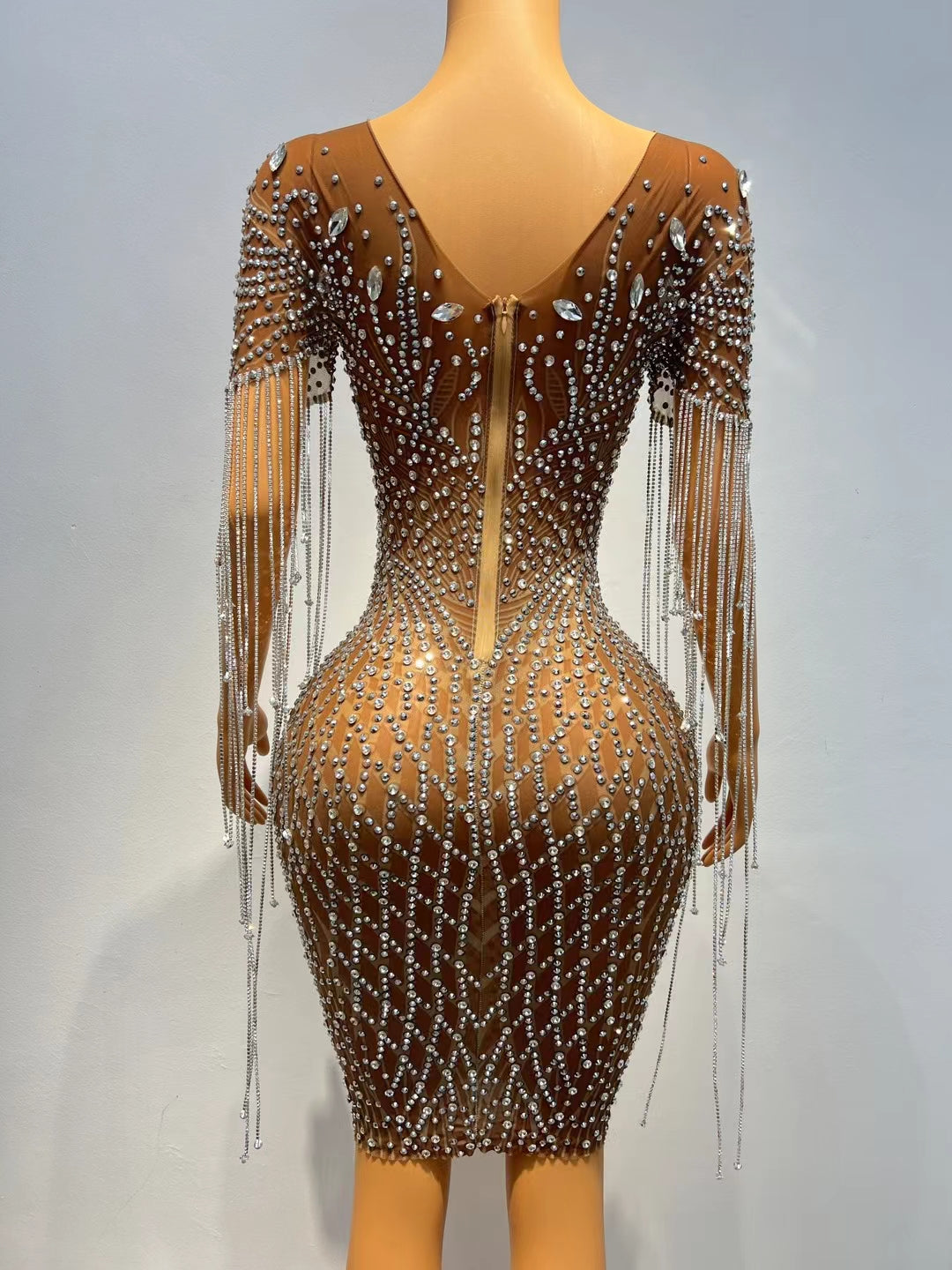 CELESINYI Shengkai Crystal Fringe Mini Dress