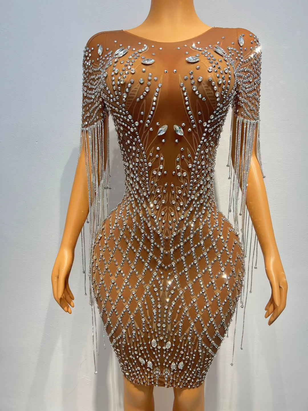 CELESINYI Shengkai Crystal Fringe Mini Dress