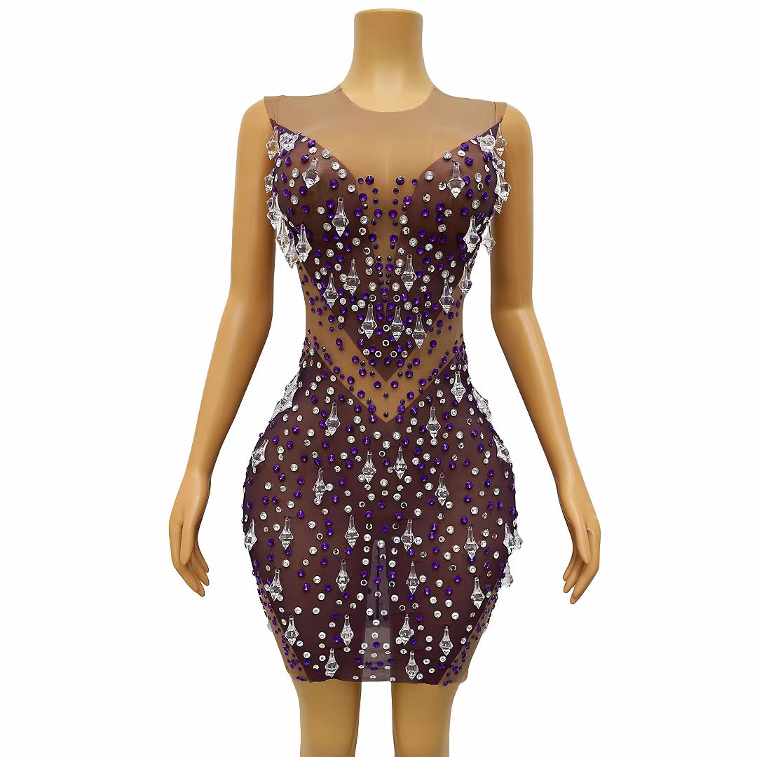 CELESINYI Shizhu Crystal Pearl Mini Dress