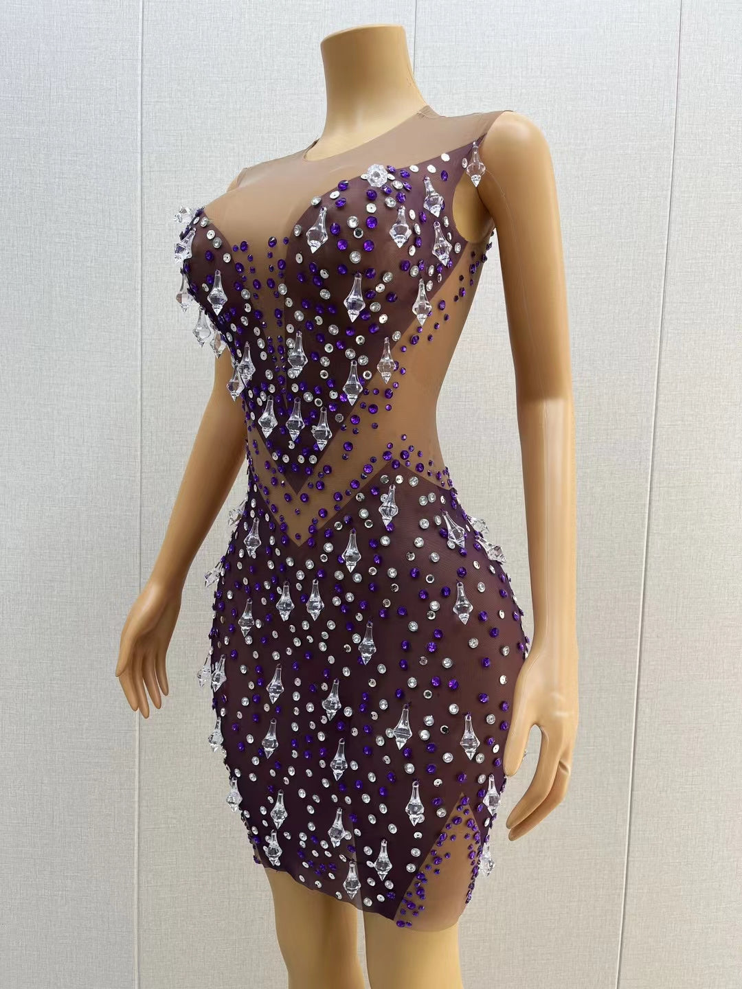 CELESINYI Shizhu Crystal Pearl Mini Dress