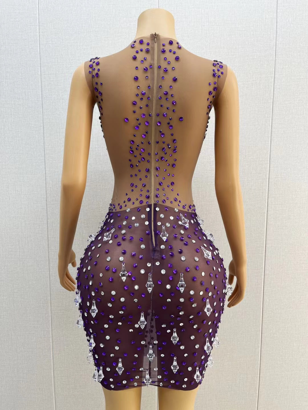 CELESINYI Shizhu Crystal Pearl Mini Dress