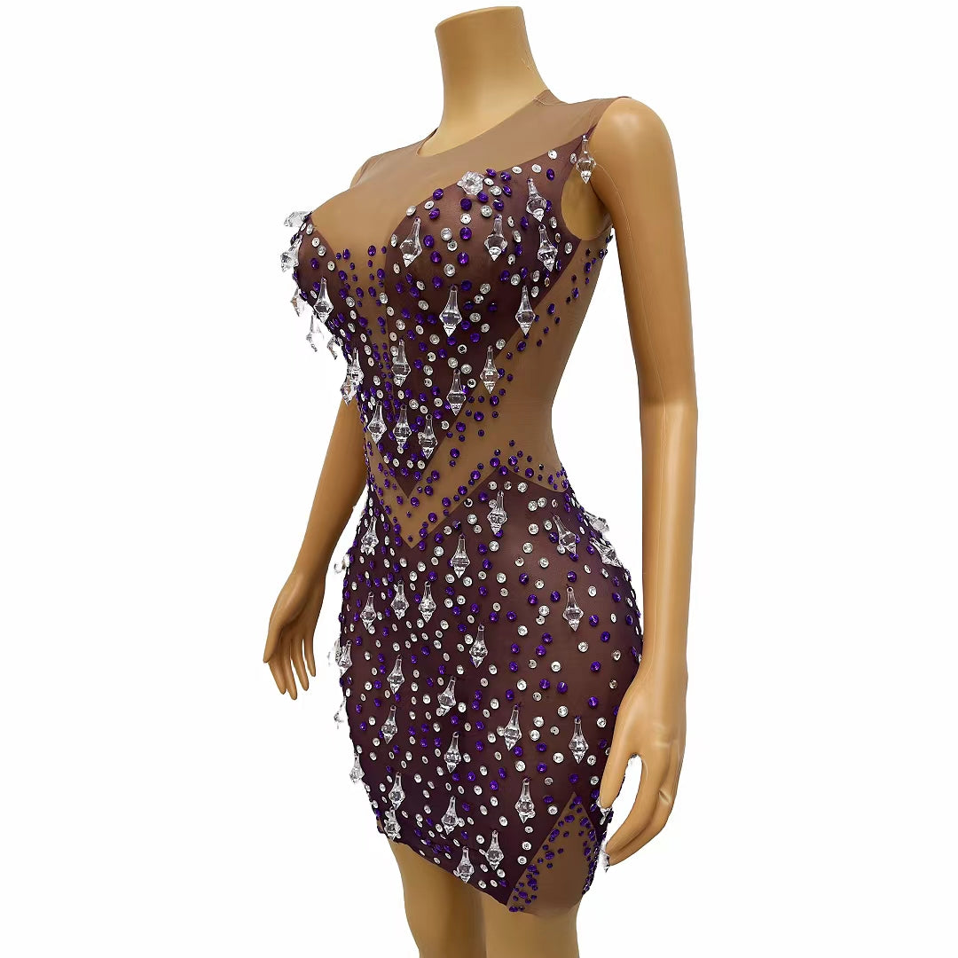 CELESINYI Shizhu Crystal Pearl Mini Dress