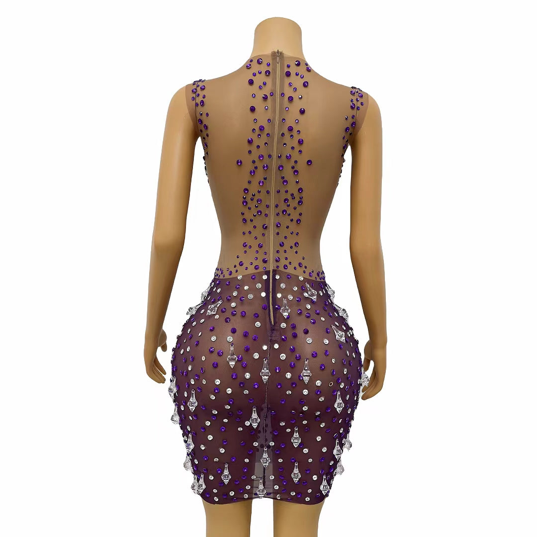 CELESINYI Shizhu Crystal Pearl Mini Dress