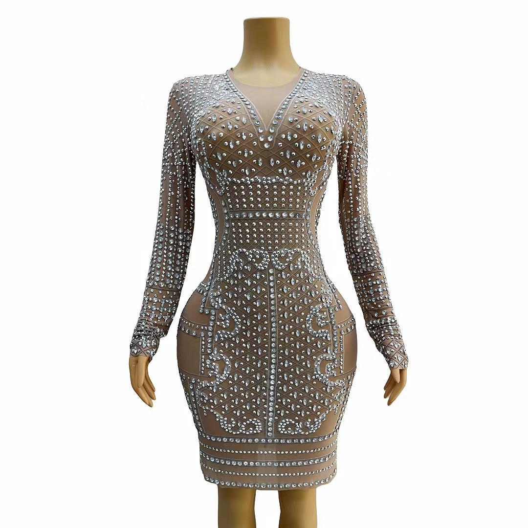 CELESINYI Magua Crystal Baroque Mini Dress