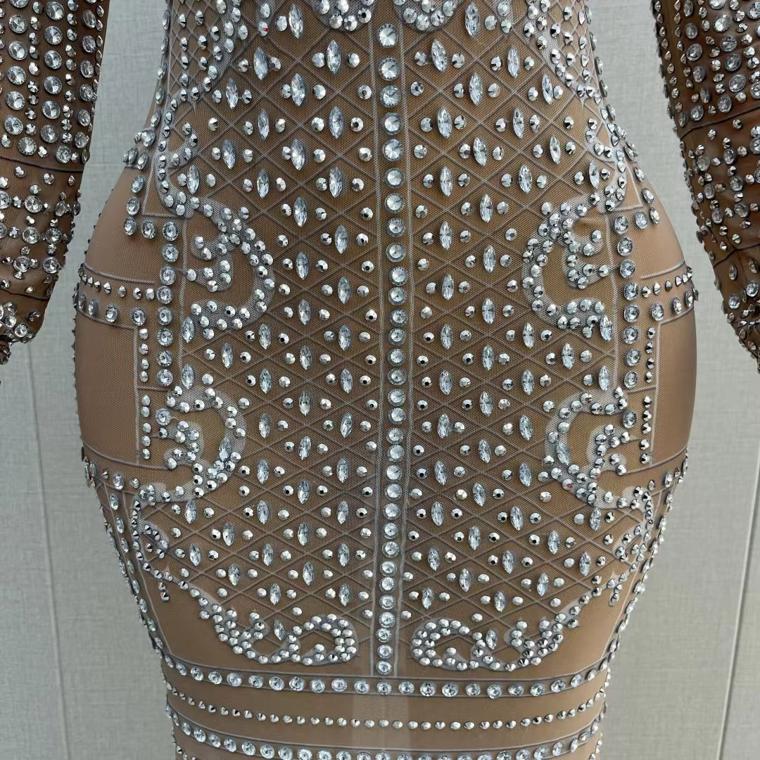 CELESINYI Magua Crystal Baroque Mini Dress